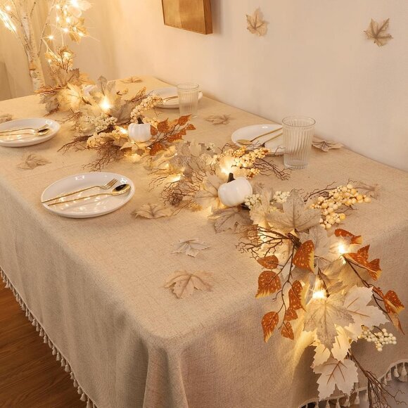 Fall Garland with Lights 6Ft Maple Leafed Garland Fall Decorations for Home - Picture 5 of 6
